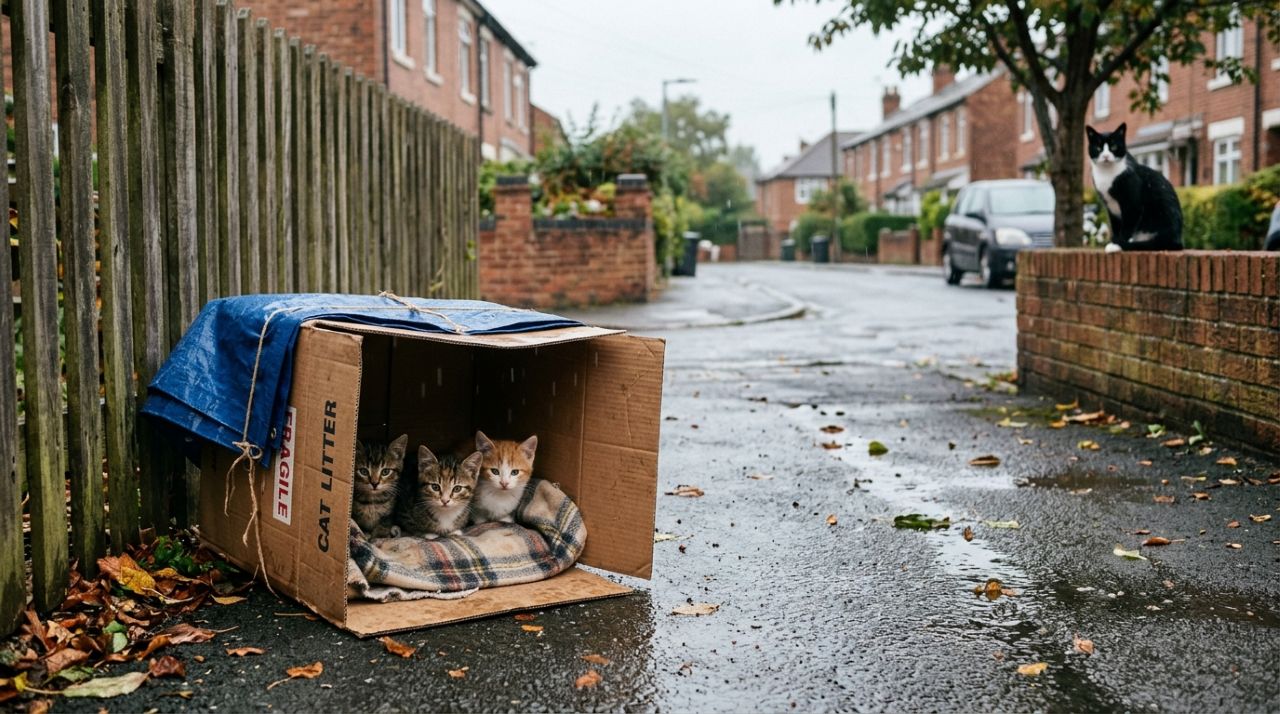 Gatinhos abandonados na chuva têm reencontro emocionante com a mãe