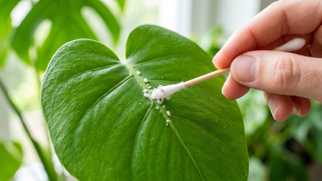 Álcool isopropílico contra pragas: como usar cotonetes embebidos para eliminar cochonilhas de forma rápida e individual em plantas de interior