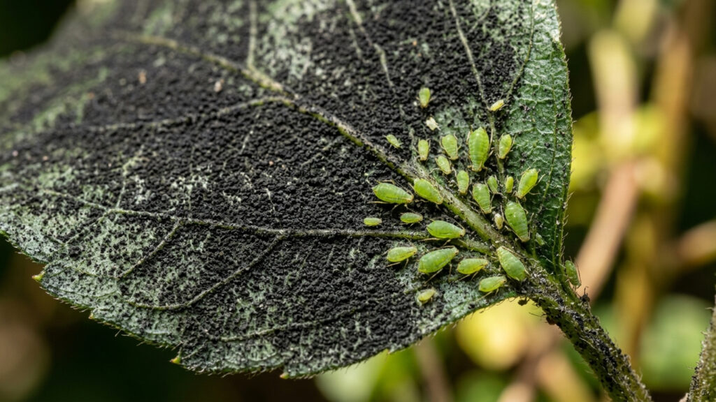 O pó preto nas folhas das plantas: o que é a doença fumagina e como a eliminação prévia dos pulgões ajuda a evitar esse problema no jardim