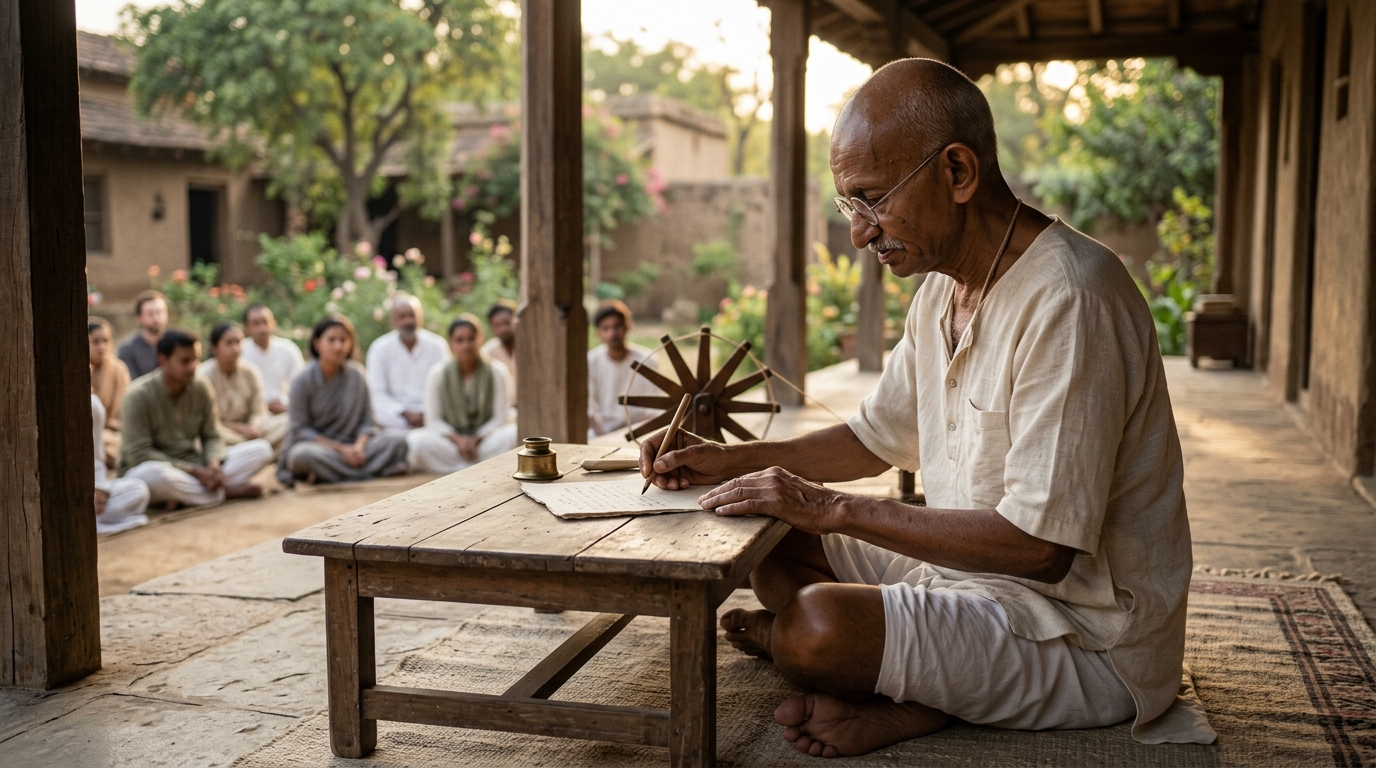 Reflexão de Mahatma Gandhi sobre a felicidade: "A felicidade é alcançada quando o que se pensa, diz e faz está em harmonia."