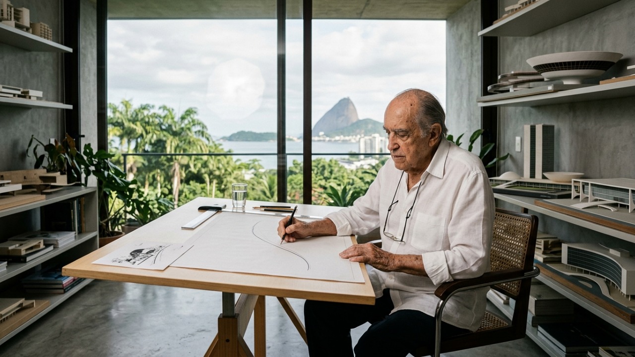 Oscar Niemeyer sobre o poder do desenho: "De um traço nasce a arquitetura. E quando ele é bonito e cria surpresa, ela pode atingir, sendo bem conduzida, o nível superior de uma obra de arte."