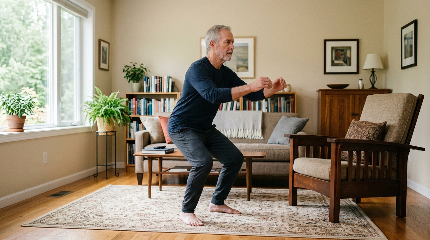 Treino no conforto de casa aos 60 anos: 10 exercícios eficazes para fortalecer o corpo todo em apenas 20 minutos e sem equipamentos