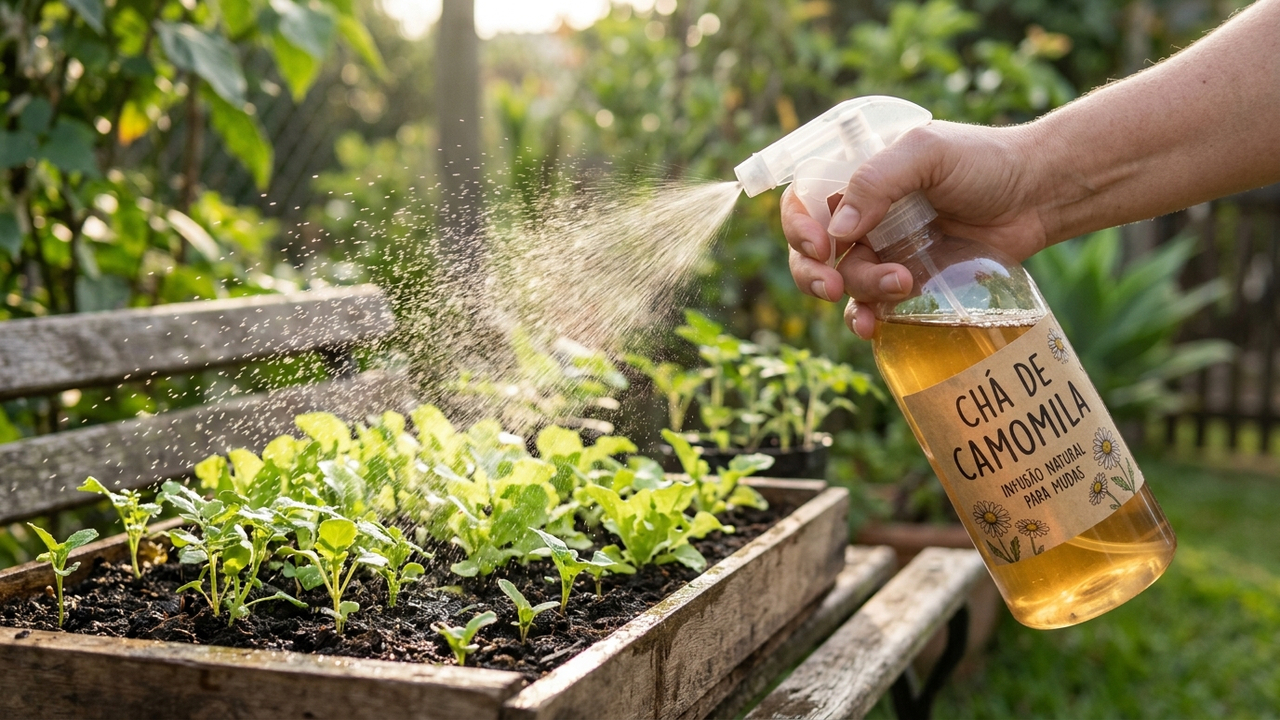 O truque caseiro simples com chá de camomila frio para proteger mudas recém-plantadas contra fungos do solo