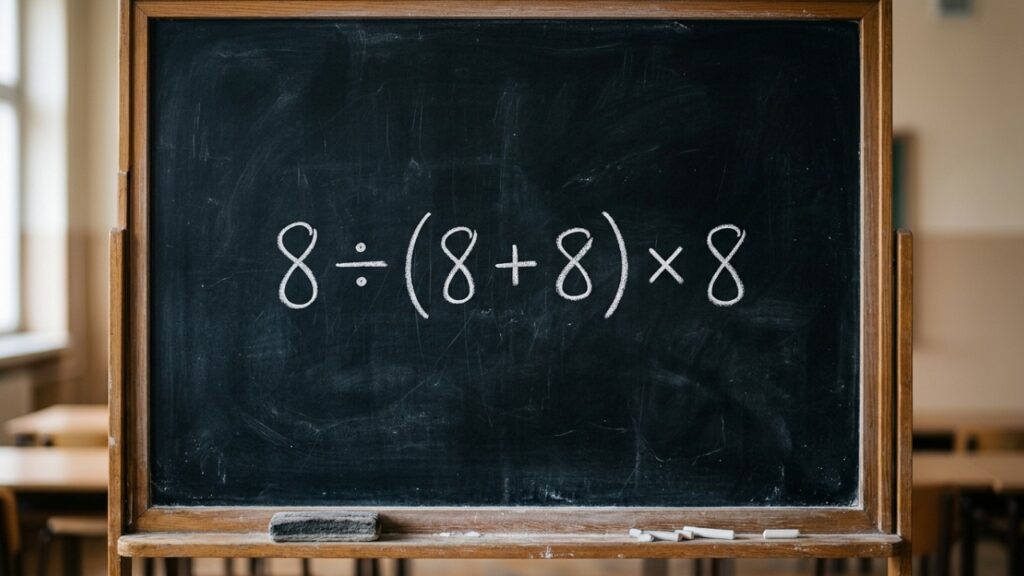 Você consegue resolver 8 ÷ (8 + 8) x 8 em quantos segundos sem cair na pegadinha?
