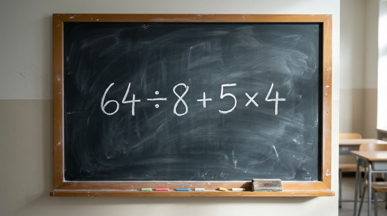 A conta 64 ÷ 8 + 5 × 4 testa se você ainda lembra a regra da escola
