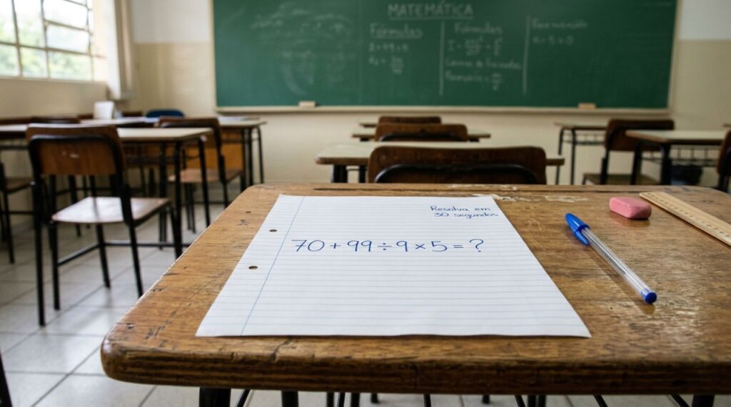 Você tem 30 segundos para descobrir o resultado de 70 + 99 ÷ 9 × 5