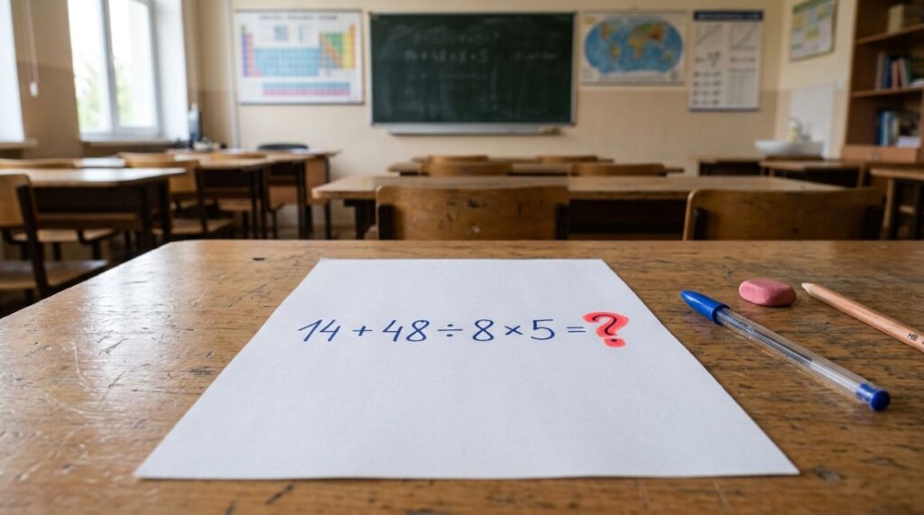 O cálculo 14 + 48 ÷ 8 × 5 parece fácil, mas poucos acertam de primeira
