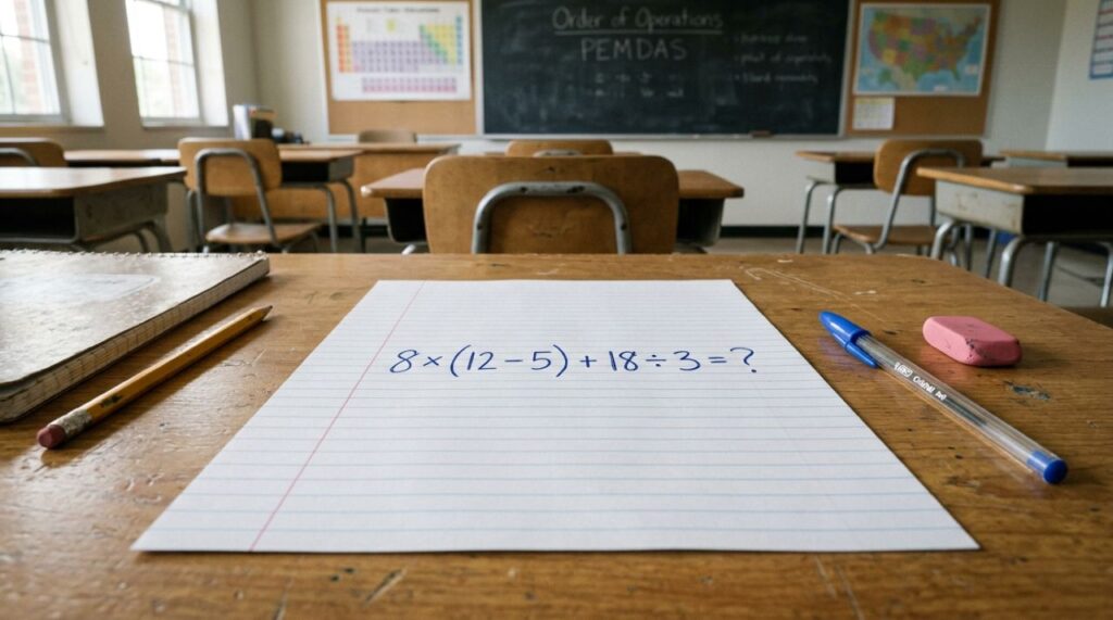 Você consegue resolver 8 × (12 − 5) + 18 ÷ 3 em menos de 30 segundos?