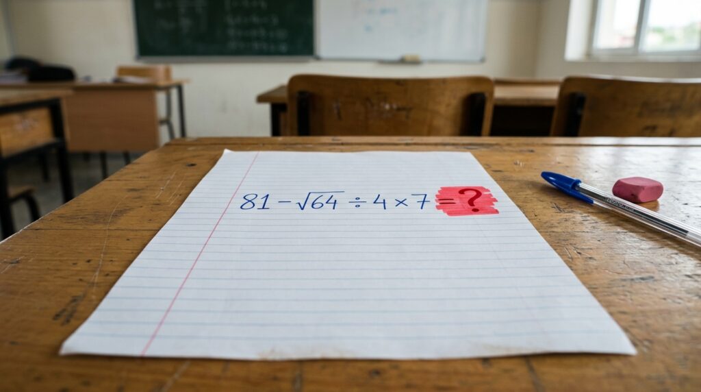 Você tem 30 segundos para resolver 81 − √64 ÷ 4 × 7 sem usar calculadora