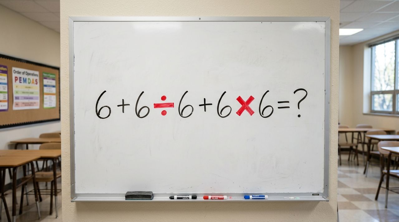 Você consegue resolver 6 + 6 ÷ 6 + 6 × 6 sem usar calculadora?
