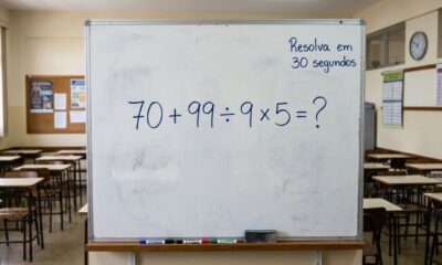 Você tem 30 segundos para descobrir o resultado de 70 + 99 ÷ 9 × 5