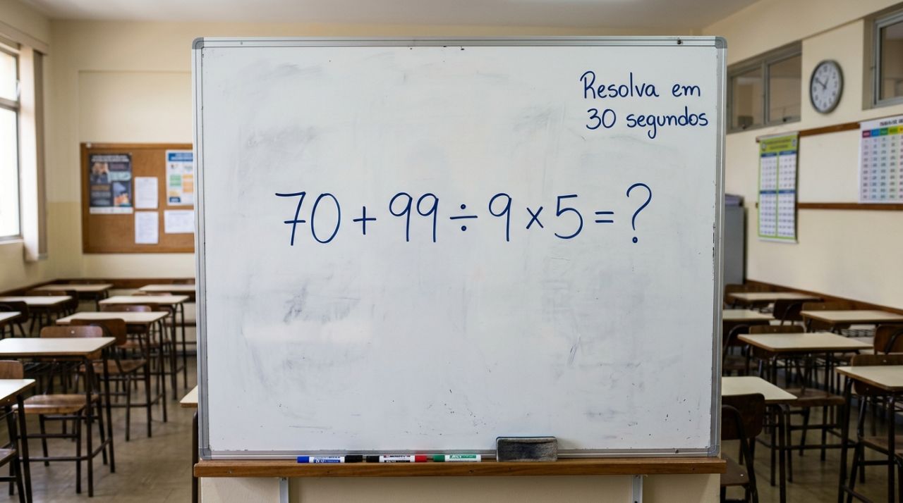 Você tem 30 segundos para descobrir o resultado de 70 + 99 ÷ 9 × 5