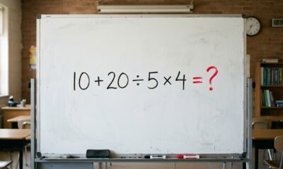 O cálculo 10 + 20 ÷ 5 × 4 parece fácil, mas poucos acertam de primeira