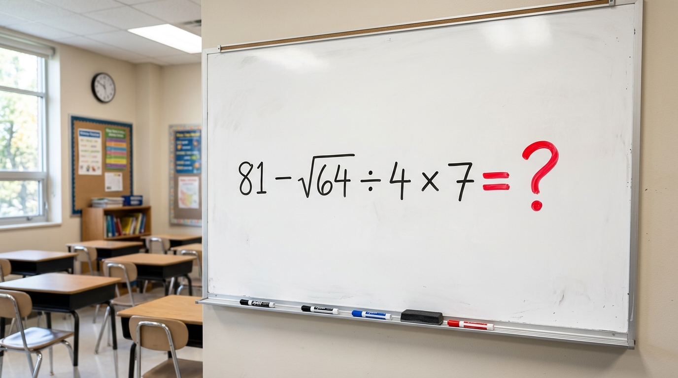 Você tem 30 segundos para resolver 81 − √64 ÷ 4 × 7 sem usar calculadora
