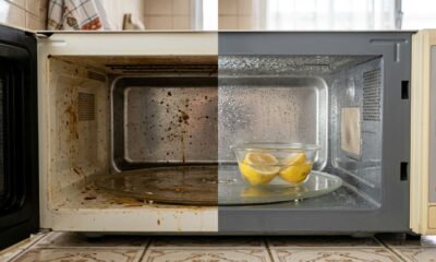 Como limpar o micro-ondas aquecendo água com limão para soltar a gordura grudada