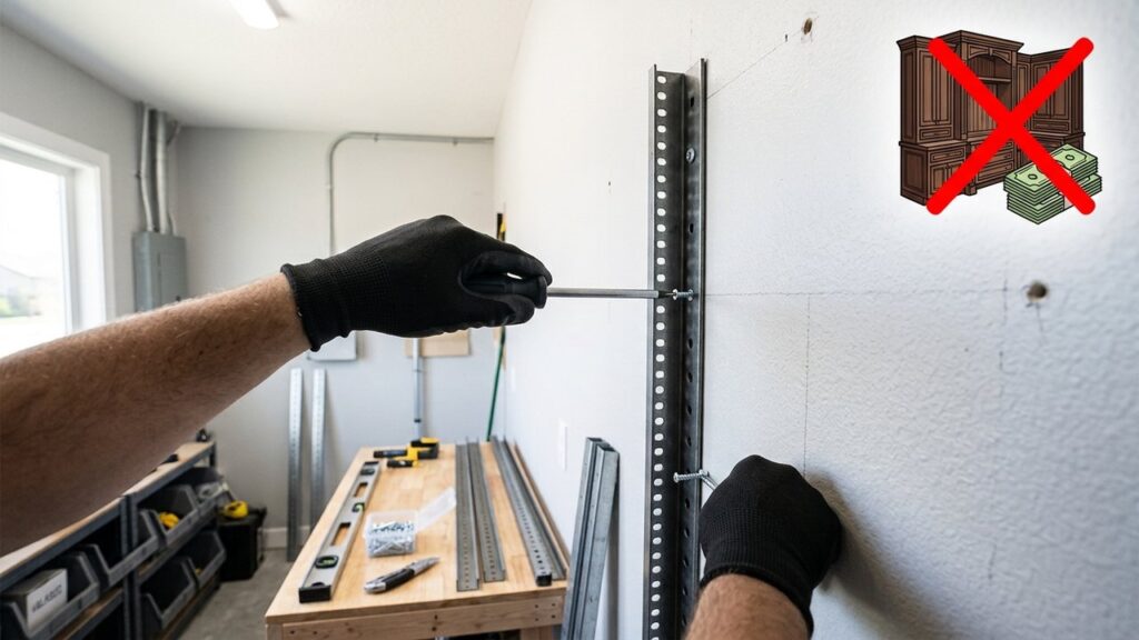 Sem marcenaria planejada, nem gastos altos: a melhor forma de organizar a lavanderia instalando prateleiras aramadas de cremalheira na parede