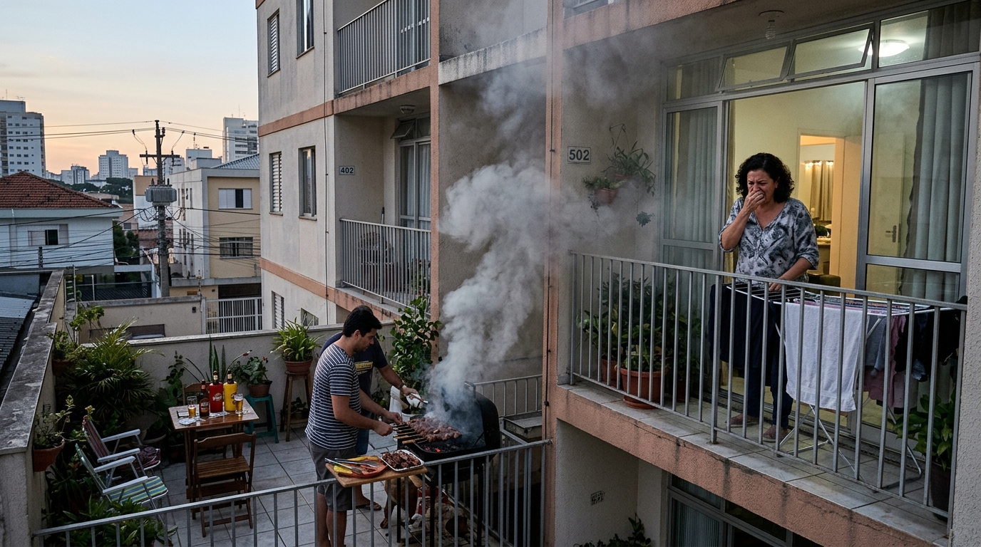 Morador faz churrasco na varanda todo fim de semana e caso vai parar na Justiça porque a fumaça invade a casa do vizinho