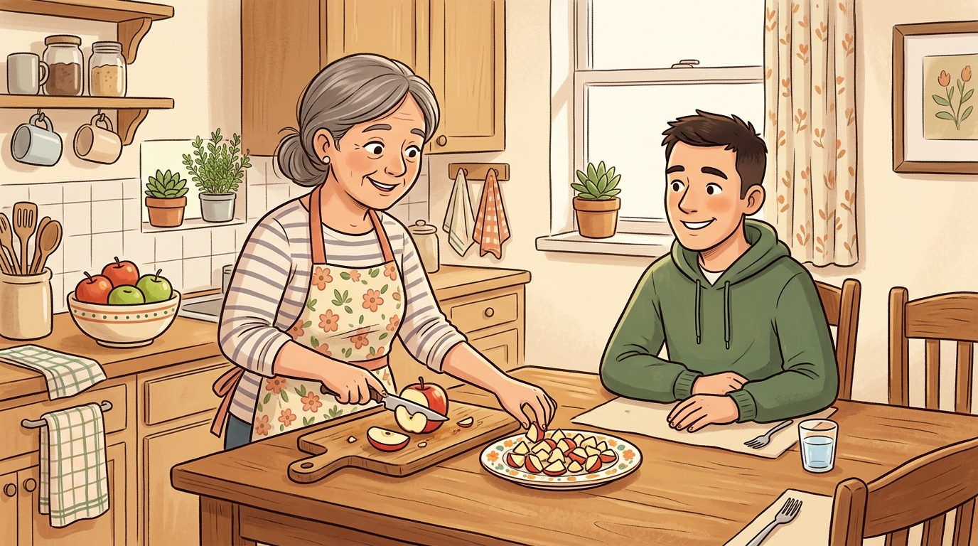 A psicologia revela que a mãe que ainda corta a fruta em pedacinhos para o filho adulto não está mimando, mas repetindo um ritual de vínculo que o cérebro dela não consegue desligar