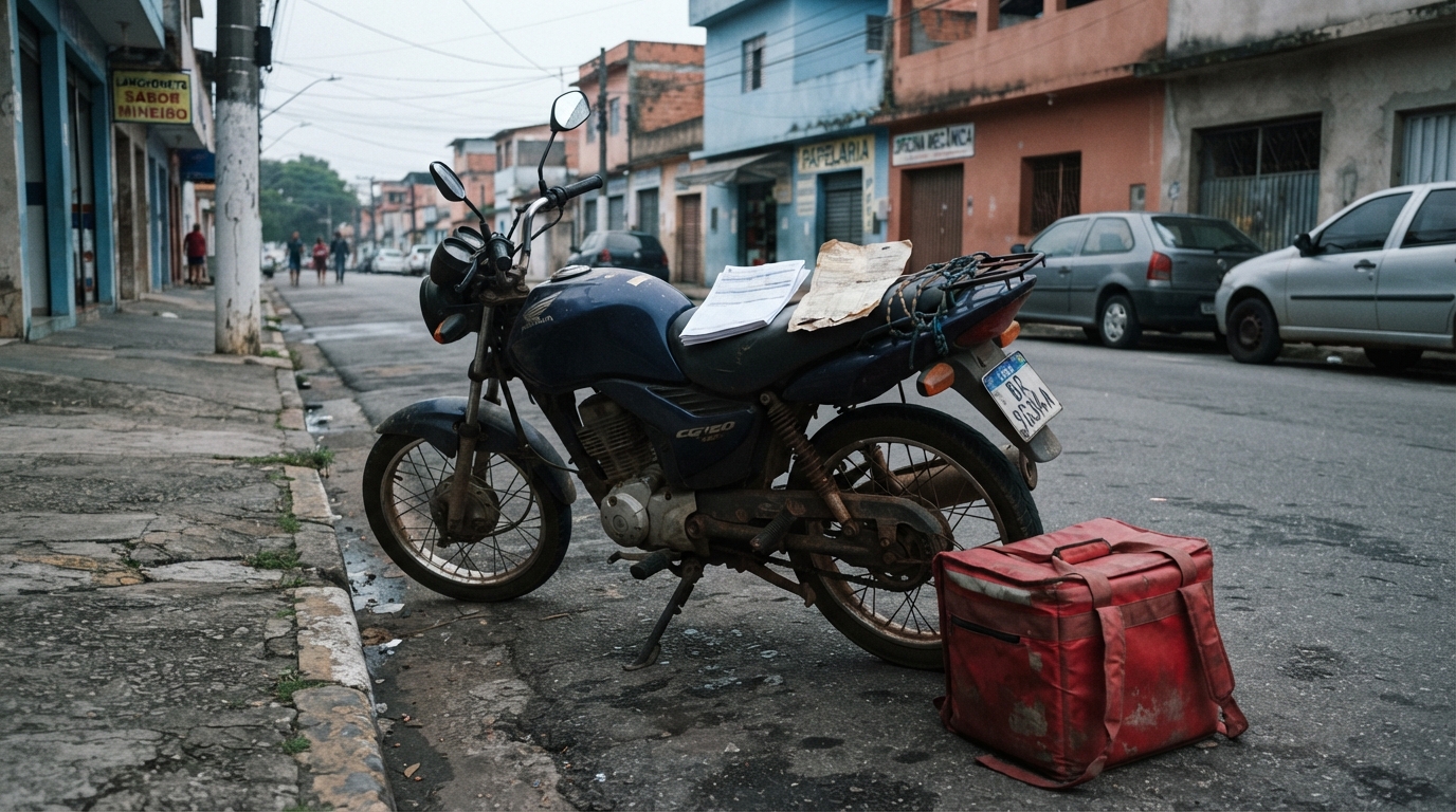 Motoboy compra moto usada por R$ 18 mil, financia em 48 vezes com parcela de R$ 620, e no segundo mês o câmbio trava no farol, o conserto de R$ 4.200 supera dois meses de trabalho e ele precisa escolher entre pagar a oficina ou a parcela
