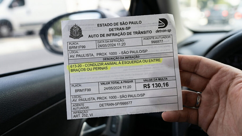 Motorista viaja com cachorro de estimação solto no colo, é parado em blitz de rodovia e recebe multa de R$ 130 reais por direção perigosa