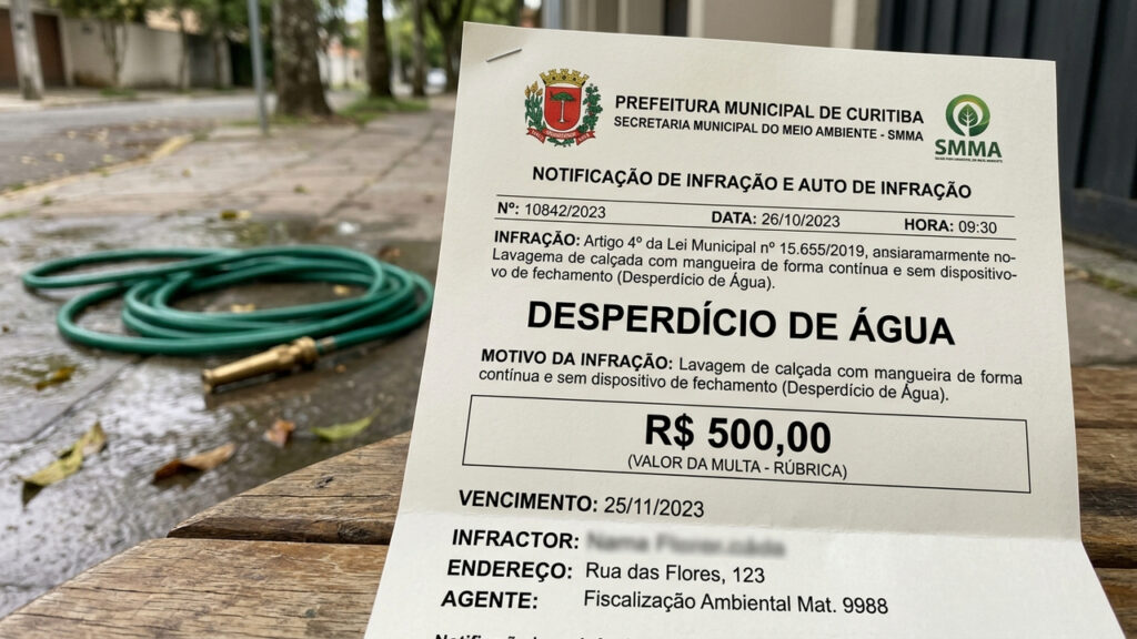 Morador usa mangueira de água por duas horas como vassoura hidráulica na calçada e recebe multa municipal de R$ 500 reais por desperdício