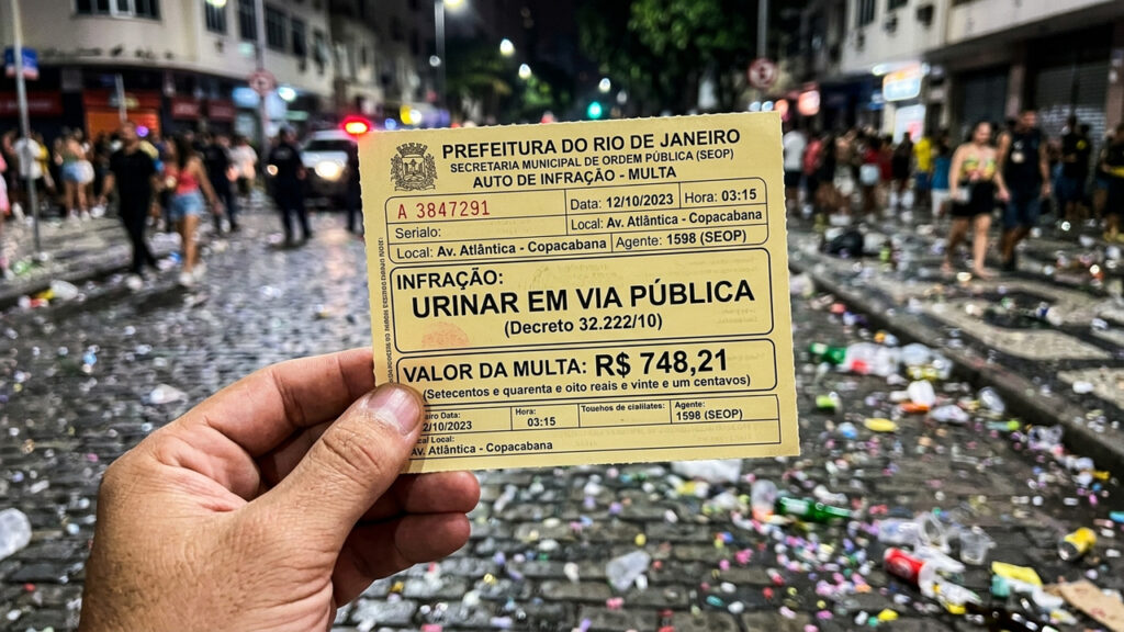 Jovem urina na calçada de festa de rua, é detido pela polícia por ato obsceno e recebe multa municipal de R$ 748 reais de limpeza urbana