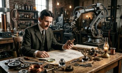 Frase de Nikola Tesla sobre o futuro: “No século 21, o robô ocupará o lugar do trabalho escravo.” A reflexão sobre tecnologia e humanidade