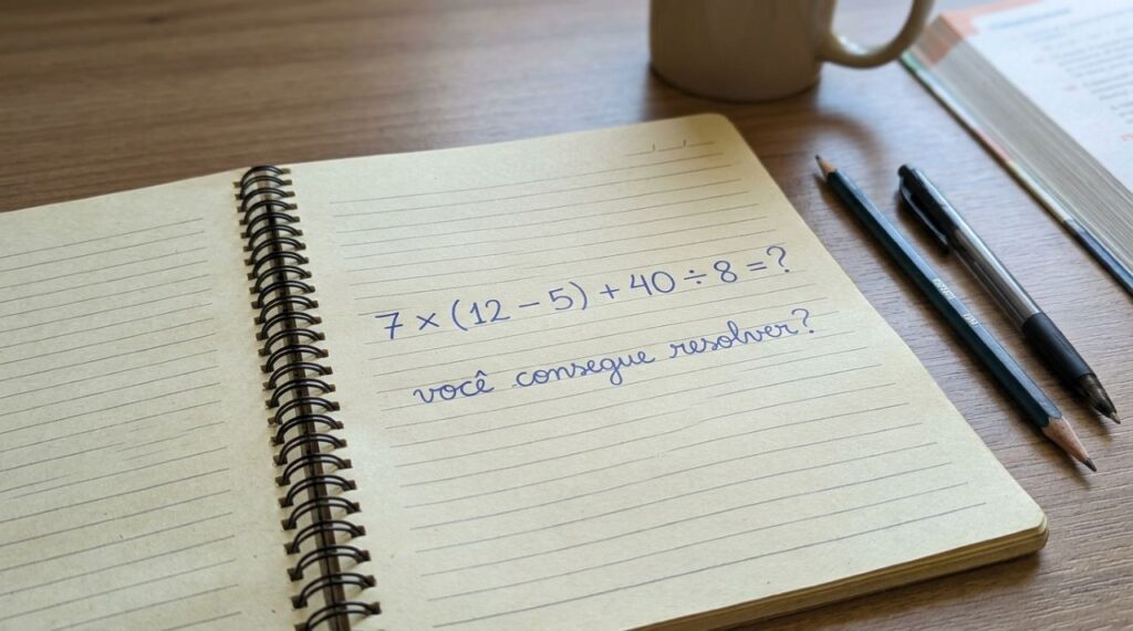 Apenas quem presta atenção chega ao resultado correto de 7 × (12 − 5) + 40 ÷ 8