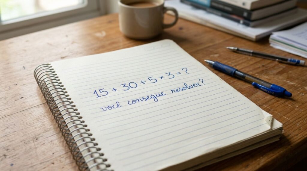 O cálculo 15 + 30 ÷ 5 × 3 parece fácil, mas poucos acertam de primeira