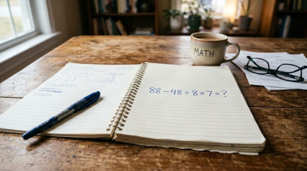 Você consegue calcular 88 – 48 ÷ 8 × 7 sem papel e sem calculadora?