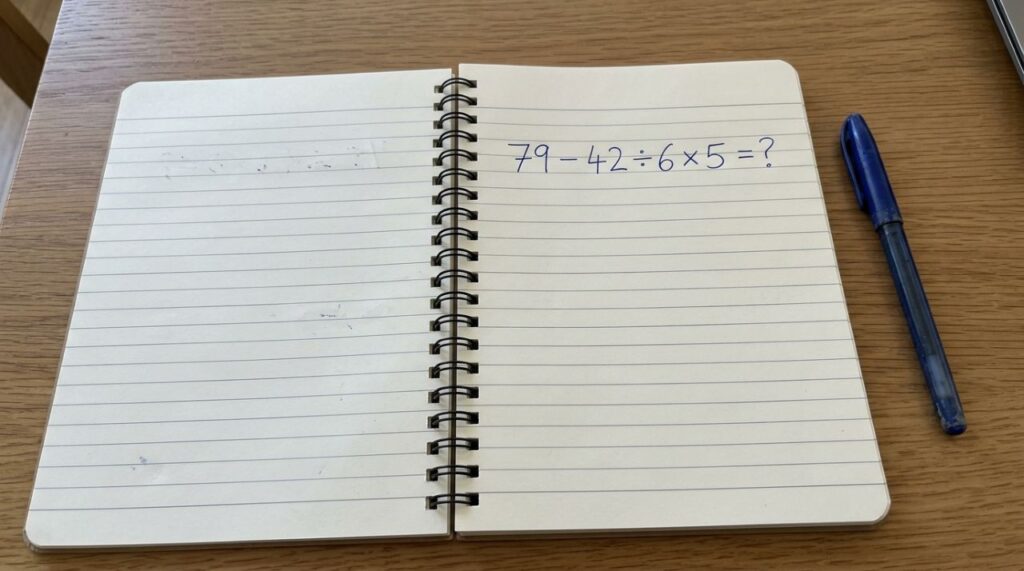 Sem calculadora: você consegue resolver 79 – 42 ÷ 6 × 5 corretamente?
