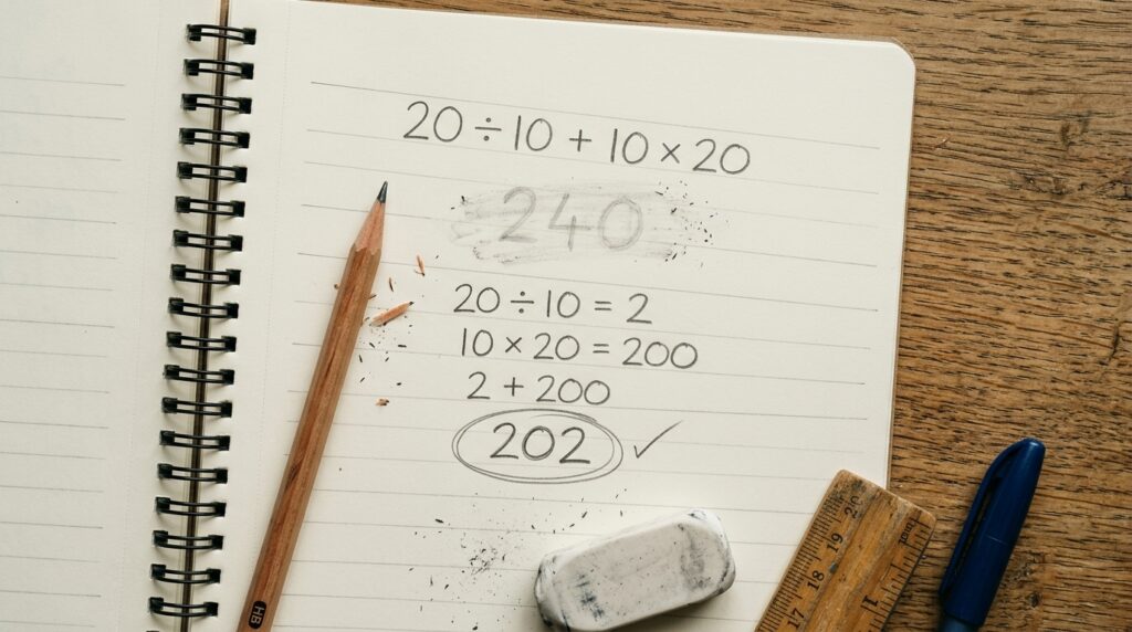 Só um campeão resolve corretamente a expressão 20 ÷ 10 + 10 × 20, e o motivo é mais simples do que parece