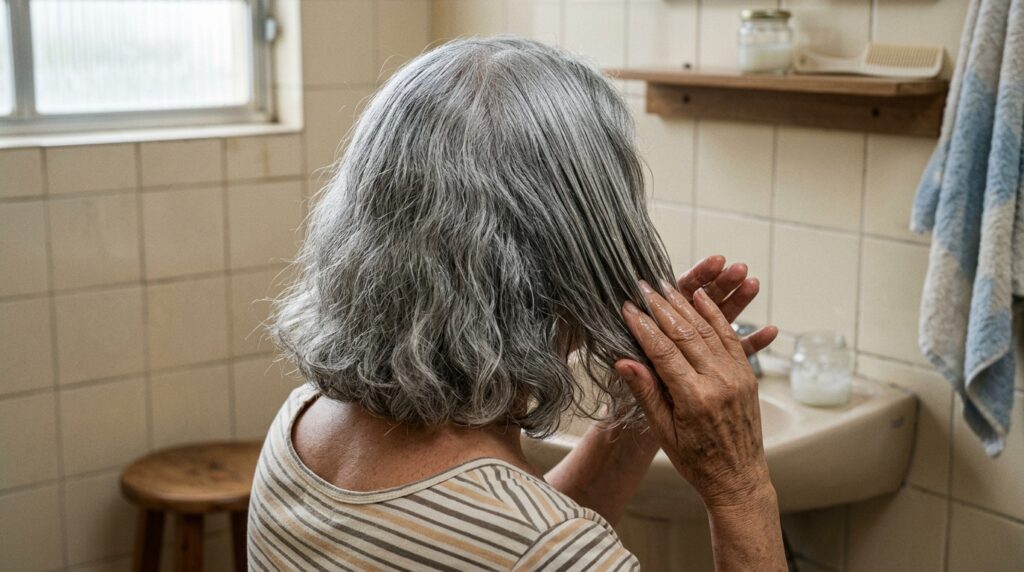 Aplicar óleo de coco antes do shampoo nos cabelos grisalhos: para que serve e por que esse cuidado protege os fios
