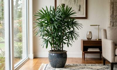 Essa palmeira elegante e muito resistente cabe em qualquer canto e cresce no máximo até 2 metros de altura em ambientes internos