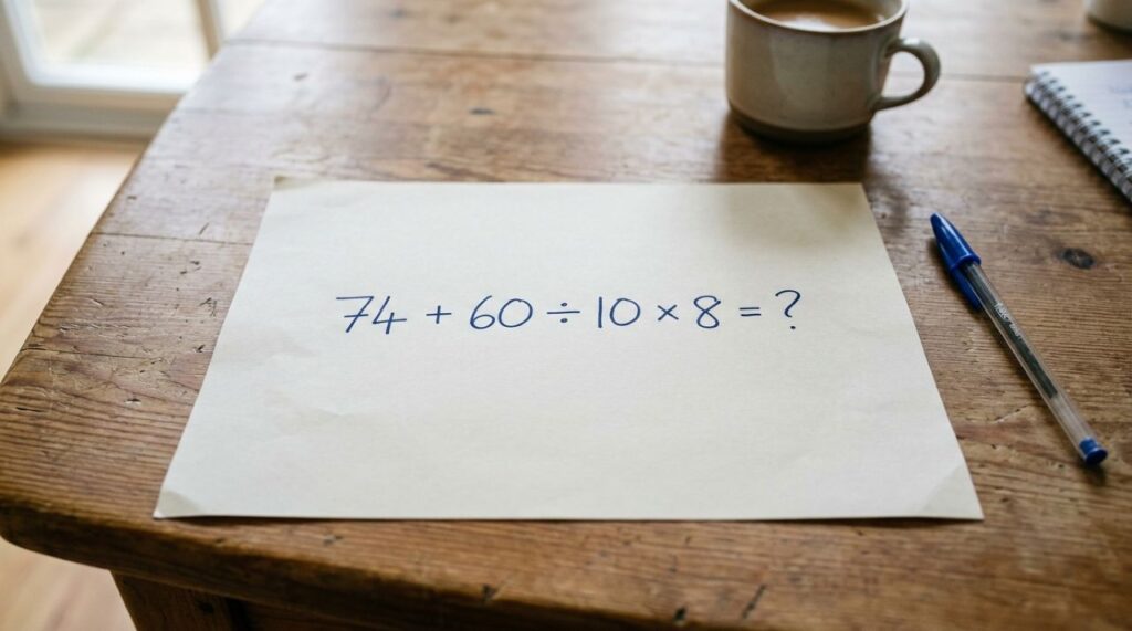 O desafio 74 + 60 ÷ 10 × 8 parece fácil, mas muitos caem na pegadinha