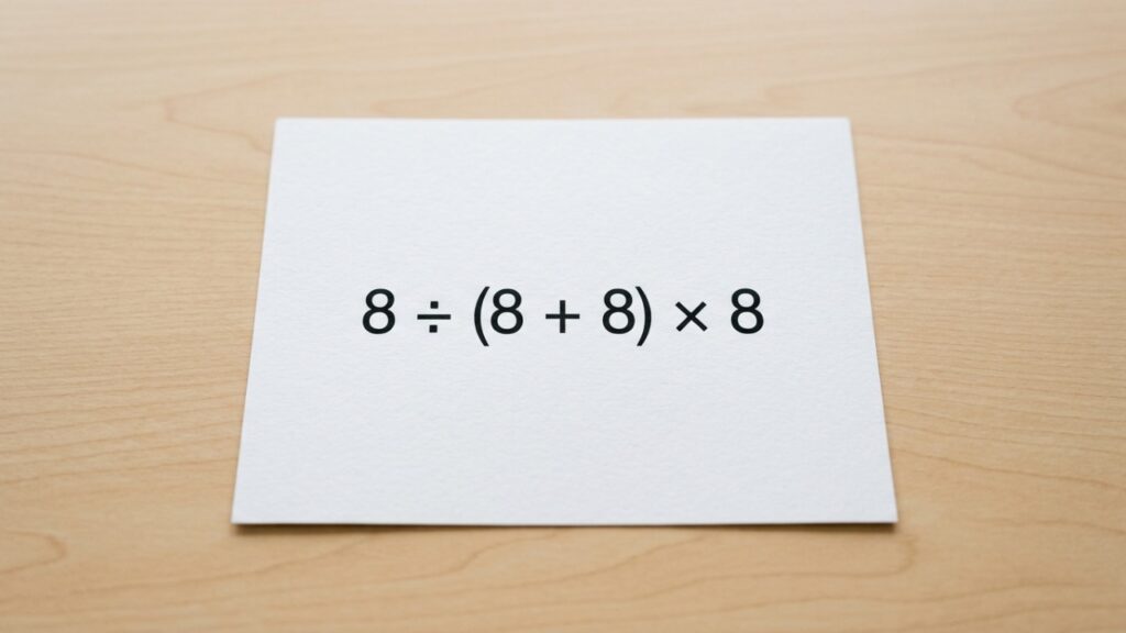 Você consegue resolver 8 ÷ (8 + 8) x 8 em quantos segundos sem cair na pegadinha?
