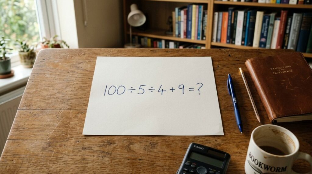 A equação 100 ÷ 5 ÷ 4 + 9 tem uma resposta certa, e a maioria das pessoas erra logo no primeiro passo