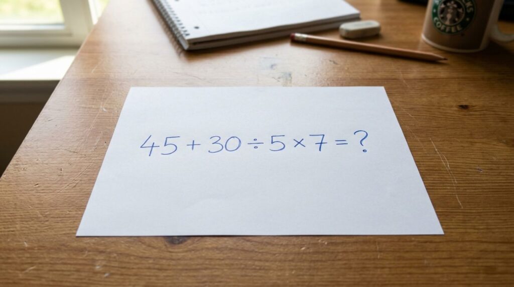 Apenas os mais atentos acertam 45 + 30 ÷ 5 × 7 sem usar calculadora