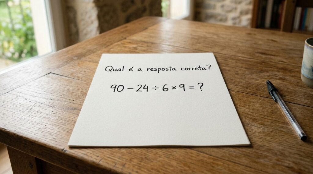 O cálculo 90 – 24 ÷ 6 × 9 parece fácil demais para ter uma pegadinha
