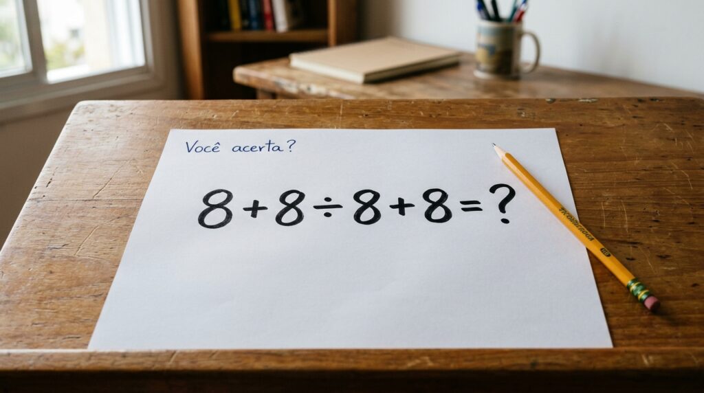 Você consegue descobrir o resultado de 8 + 8 ÷ 8 + 8 antes do tempo acabar?