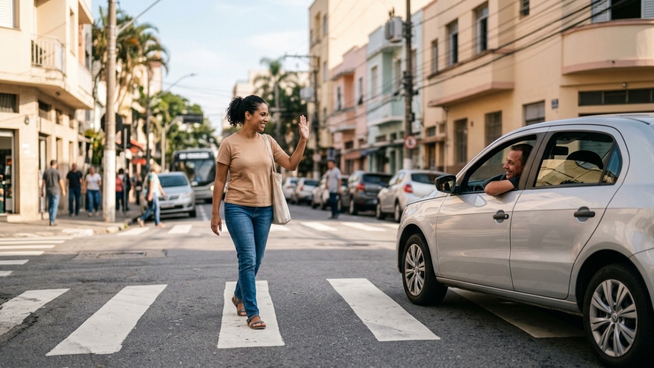 A psicologia aponta que pessoas que agradecem aos motoristas ao atravessar a rua não fazem isso apenas por educação, mas podem demonstrar empatia e atenção ao outro