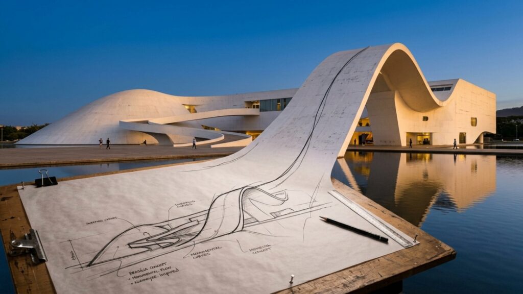 Oscar Niemeyer sobre o poder do desenho: "De um traço nasce a arquitetura. E quando ele é bonito e cria surpresa, ela pode atingir, sendo bem conduzida, o nível superior de uma obra de arte."