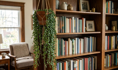 Essa planta pendente parece uma cascata de pequenas moedas verdes e é perfeita para decorar prateleiras altas e criar uma cortina viva