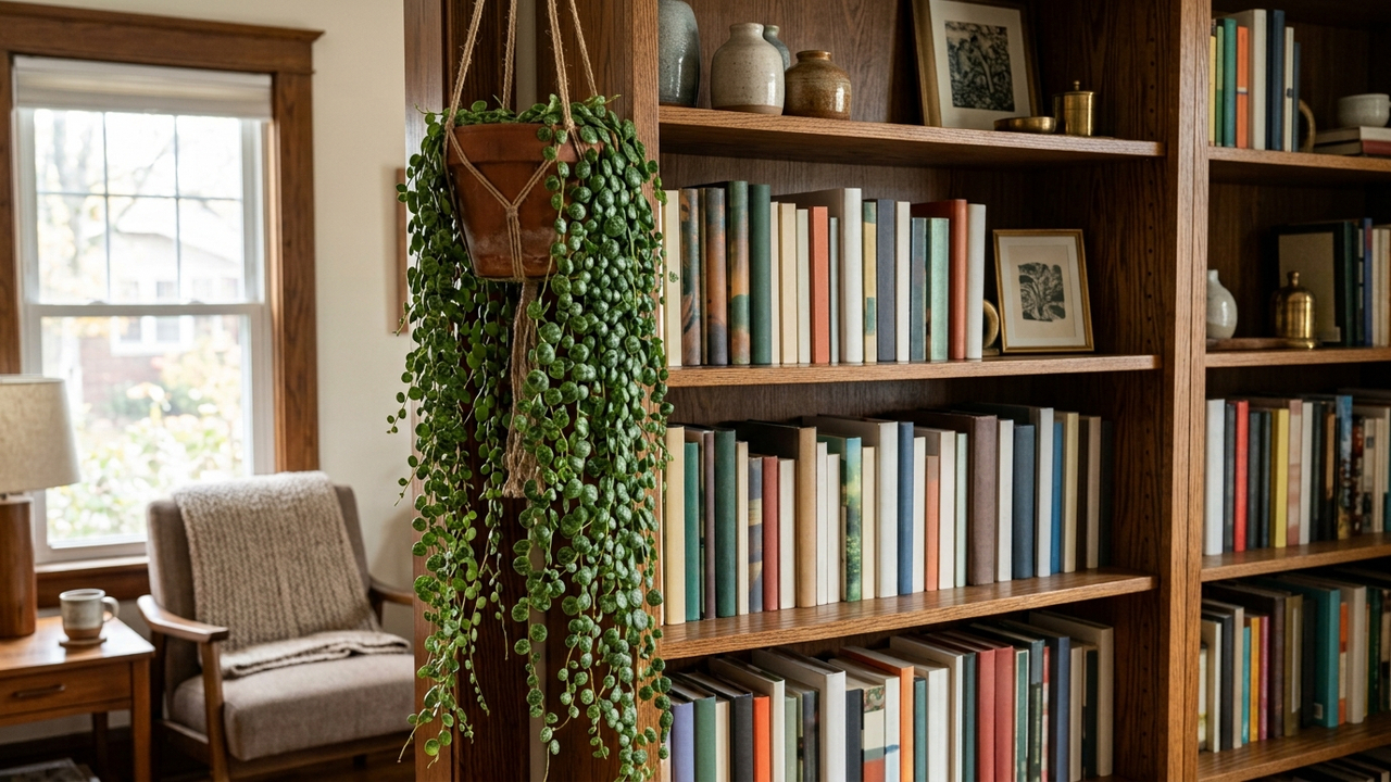 Essa planta pendente parece uma cascata de pequenas moedas verdes e é perfeita para decorar prateleiras altas e criar uma cortina viva