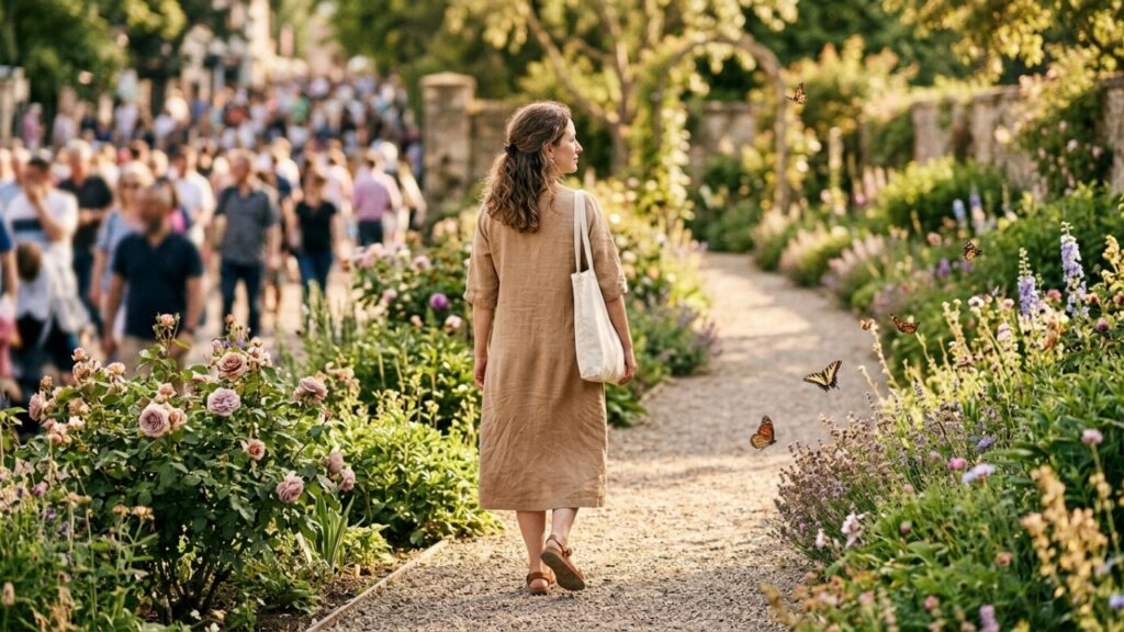 Frase de Dolores Ehlers sobre a vida: “O segredo é não correr atrás das borboletas, é cuidar do jardim para que elas venham até você.” Uma lição sobre paciência e amor-próprio