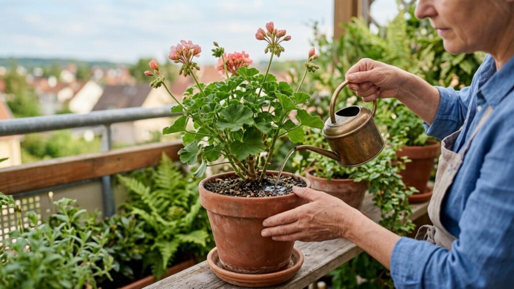 Misture fermento e açúcar na água, dilua corretamente e use nos gerânios: o truque simples que fortalece as raízes e favorece a floração