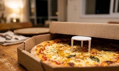 Para que serve o pequeno suporte de plástico que vem dentro da caixa da pizza
