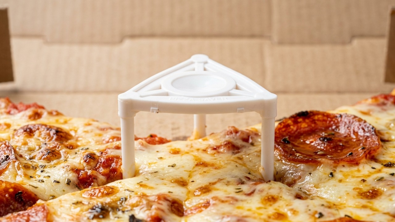 Por que toda caixa de pizza tem uma pequena peça de plástico no centro e qual é sua verdadeira função