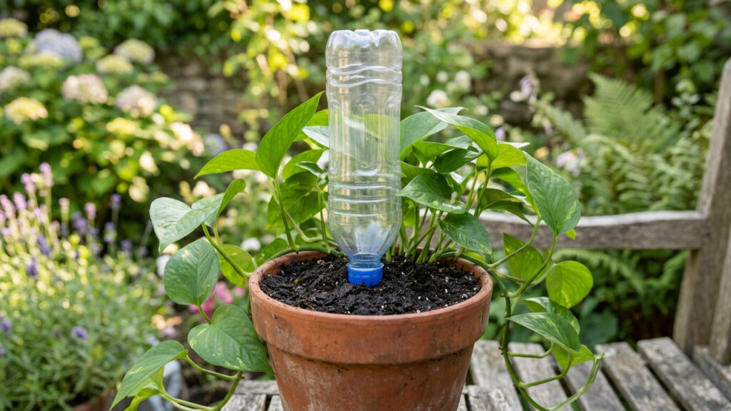 Furar a tampa da garrafa PET para fazer gotejador: a técnica simples para manter as plantas regadas enquanto você viaja por 15 dias no verão