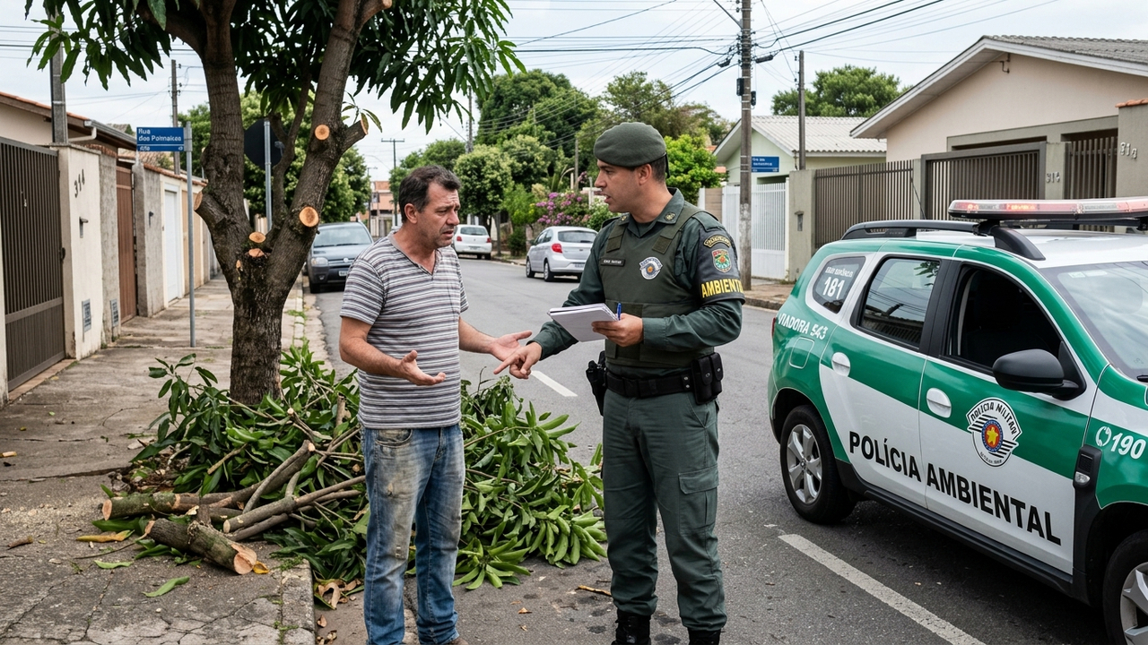 Morador corta galhos de árvore na própria calçada para liberar fios de luz e acaba denunciado à polícia sob acusação de crime ambiental